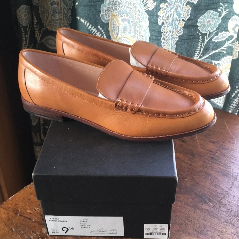 J. Crew Cognac Leather Penny Loafers - Picture 1 of 8